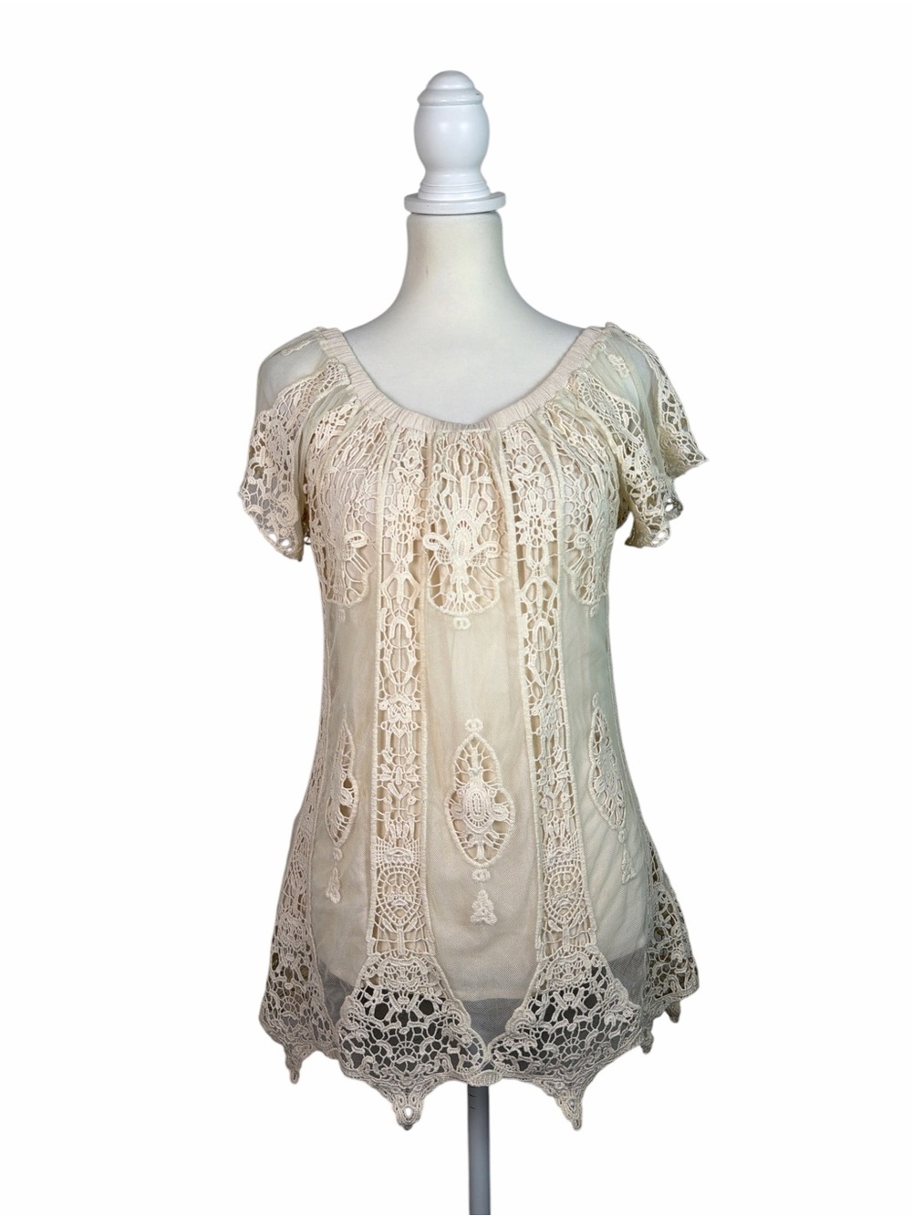 Rain + Rose Ivory Crochet Lace Tunic Top Women’s S Boho Cottagecore